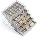 Jewelry Organizer with 5 Drawers Clear Acrylic Earring Display Case Velvet Jewelry Storage Box Display Holder for Earring Ring Bracelet Necklace (Gray, 66 Grids)