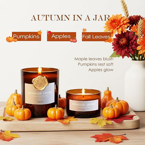 2-Pack Set Fall Scented Candles, Pumpkin Spice Soy Wax Jar Candle for Home, Natural Aromatherapy Candles, Cozy Fall Décor Holiday Fragrance Candle Gift for Women,Men