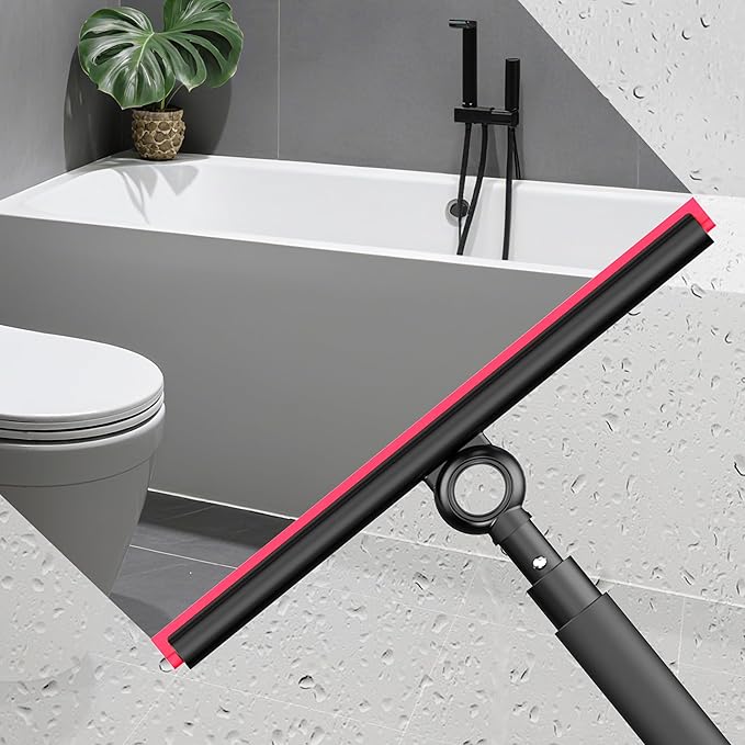 EHOMGUI Shower Squeegee for Glass Doors, Window Squeegee for Home,Squeegee with Telescopic Extension Pole,Professional Window Cleaning Tool, Black, for Mirror, Glass, Ceramic Tile
