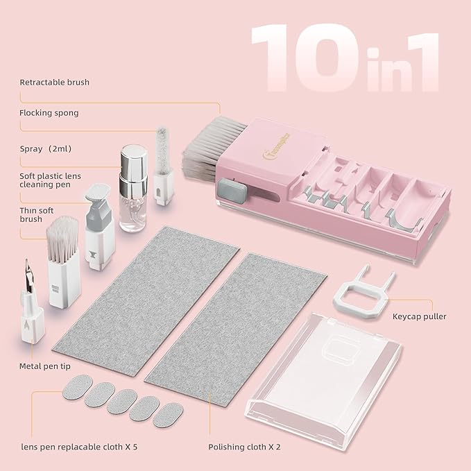 Tassmpitor Keyboard Cleaning Kit, All in 1 Laptop Cleaning Kit for MacBook iPhone iPad Camera Lens Airpods Computer, Compact Keyboard Cleaner with Spray and Brush, Multitool for Electronic Screen