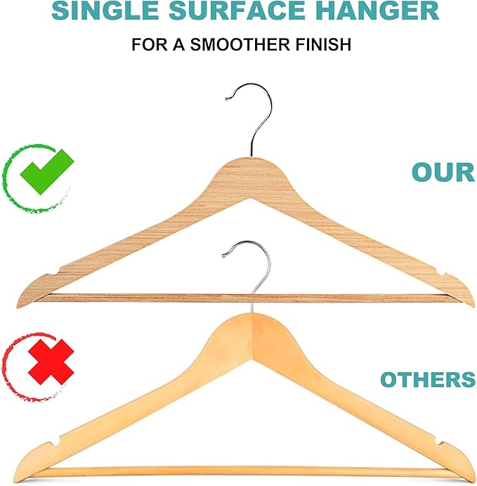 Quality Hangers Premium Slim Wooden Hangers 30 Pack - Thin Space Saving Hangers with 360 Degree Swivel Hook & Shoulder Groves Types of Clothing – Natural (30, Natural)