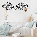 Bay Leaf Metal Coat Rack, Tree Branch and Birds Coat Rack, Bay Leaf Wall Hanging, Boho Wall Mount, Nature Room Decor, Home Storage Organization in Entryways (Black, 14"x48"|36x121cm)