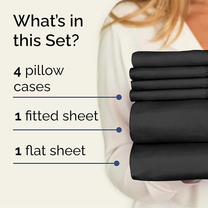 Cal King 6 Piece Sheet Set - Comfy Breathable & Cooling - Ultra-Soft Hotel Luxury Bedding Set with 8-16 Inch Deep Pockets - 1 Flat & 1 Fitted Sheet & 4 Pillowcases - Wrinkle Free & Easy Care - Black