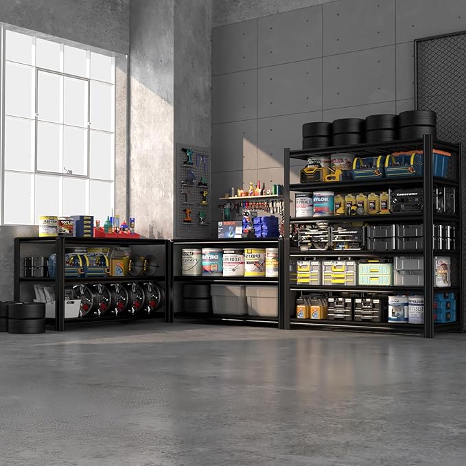 LI JIU HOME 6 Tier Metal Shelving Unit, Adjustable Storage Shelves, 84" H x 55" W x 24" D Heavy Duty Garage Shelves for Warehouse, Basement, Kitchen, Pantry, Living Room, Black (6T 84 * 55 * 24)