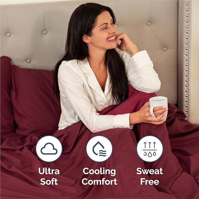 Split King 7 Piece Sheet Set - Comfy Breathable & Cooling - Soft Hotel Luxury Bedding Set with 8-16 Inch Deep Pockets - 1 Flat & 2 Fitted Sheet & 4 Pillowcases - Wrinkle Free & Easy Care - Burgundy