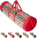 BALEINE Christmas Wrapping Paper Organizer Storage, 41" Gift Wrapping Paper Storage Containers, Clear PVC with Durable 600D Oxford Fabric Gift Wrap Paper Holder Fits 18-25 Rolls, Red