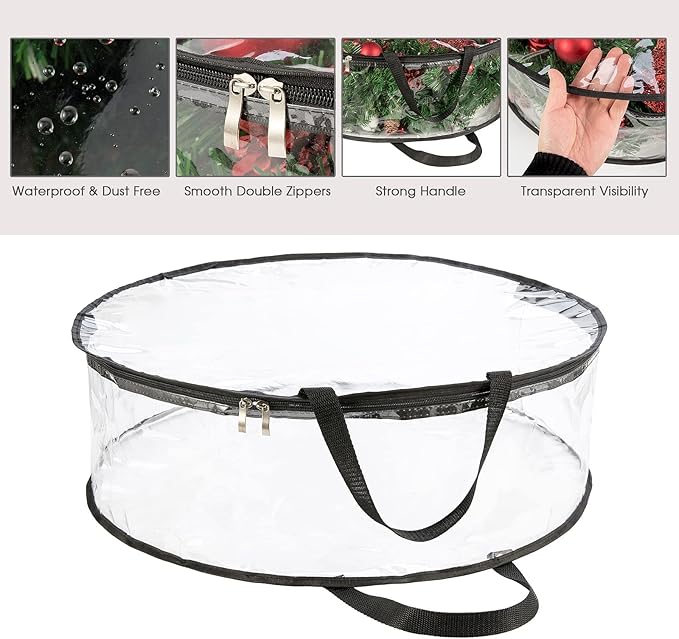 CINPIUK Clear Wreath Storage Bag 30 Inch Christmas Wreath Storage Container, Heavy Duty Wreath Protector with Handle for Holiday Seasonal Wreath Garland
