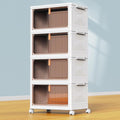 4 Tier Plastic Storage Bins with Lid 23QT, Stackable Storage Containers with Wheels, Folding Storage Boxes, Collapsible Storage Bins, Closet Organizers and Storage for Living Room,Office,Dorm