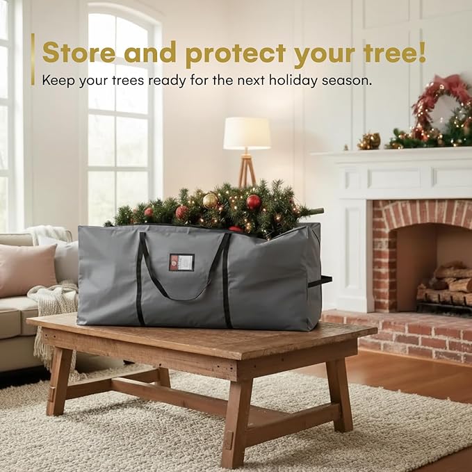 HOLIDAY SPIRIT Christmas Tree Storage Bag - Heavy-Duty Waterproof Christmas Tree Bag with Durable Reinforced Handles and Dual Zippers - Fits 7.5ft Tree, Protects from Dust and Moisture - Charcoal