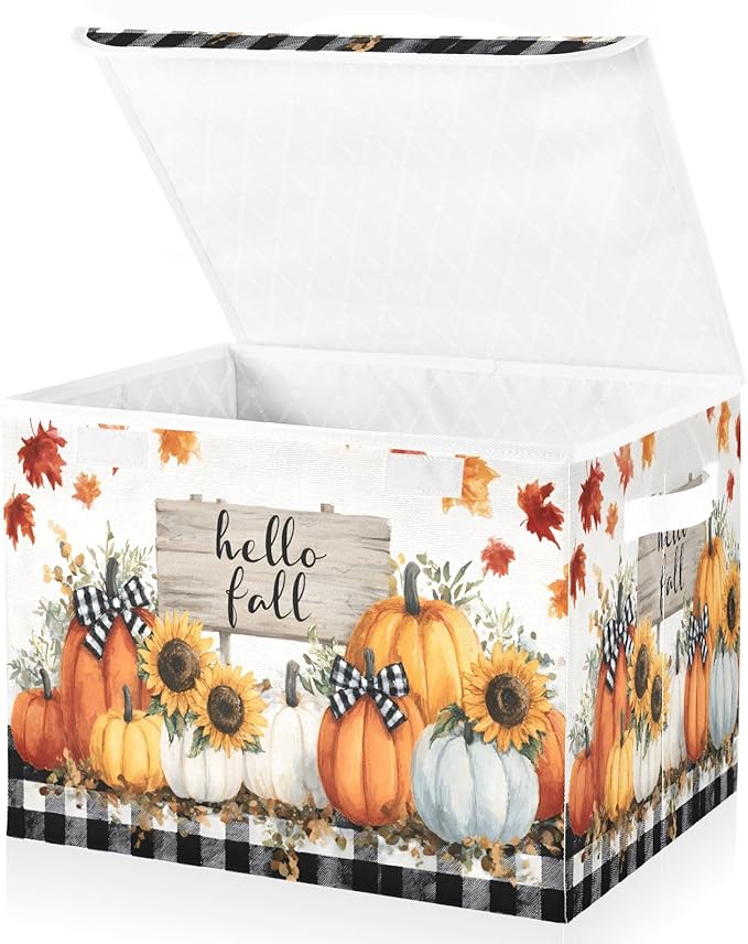 Bolaz Storage Bins with Lids and Handles,Pumpkin Storage Box Basket with Cover Collapsible Organizer Containers for Home Closet, Shelves