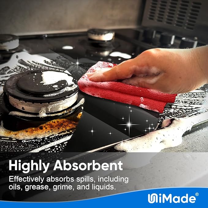 UNIMADE Shop Towels Rags, 150 Pack Reusable Shop Rags Bulk Microfiber Cleaning Cloth Lint Free Cleaning Towels for Car Kitchen Automotive Bar Mechanic Restaurant Garage, 11.5"x 11.5", Red