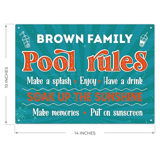 Custom Pool Sign, Pool Rules Enjoy Swimming For Pool Décor Sign, 10x14 Inches, Rust Free .040 Aluminum, Fade Resistant, Made in USA by Sigo Signs