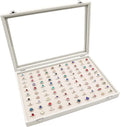 Stratalife Jewelry Organizer Ring Storage Display Tray with Clear Glass Lid Velvet Jewelry Showcase Ring Box for Multiple Rings Drawer Display 100 Slot (Beige)