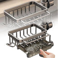 Kitchen Sink Faucet Organizer,Sponge Holder Caddy Rack Multifunction Shelf for Soap,Dish Accessories, Adjustable for 0.7-1.1 Inch Round Water Pipe (Left Grey)