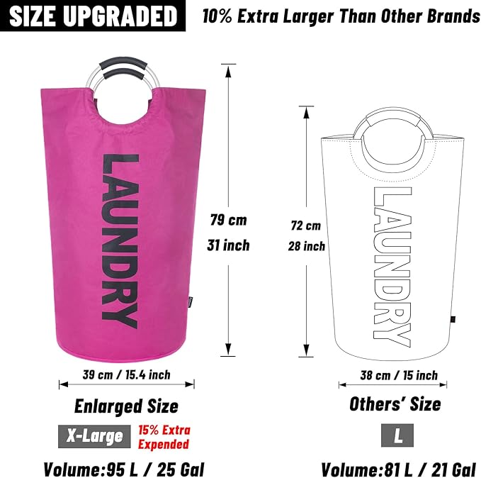 Caroeas 95L Pro Large Laundry Basket (13 Colors), Waterproof Laundry Hamper, Laundry Bag with Padded Handles, Clothes Hamper Stands Up Well, Collapsible Laundry Basket Easy Storage(Purple)