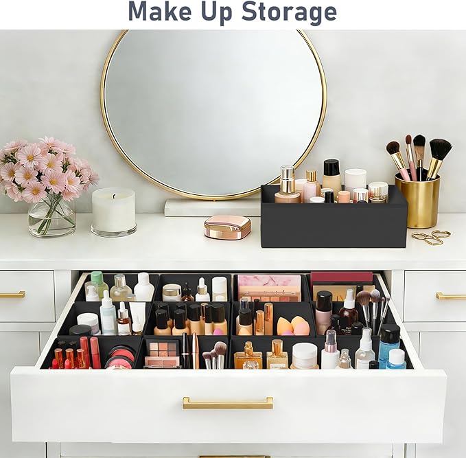 DIMJ Drawer Organizer Clothes, 30 Pack Dresser Organizer, Foldable Closet Organizers and Storage, Fabric Dresser Bins, Drawer Dividers for Nursery, Baby Clothes, Underwears, Sock,Black