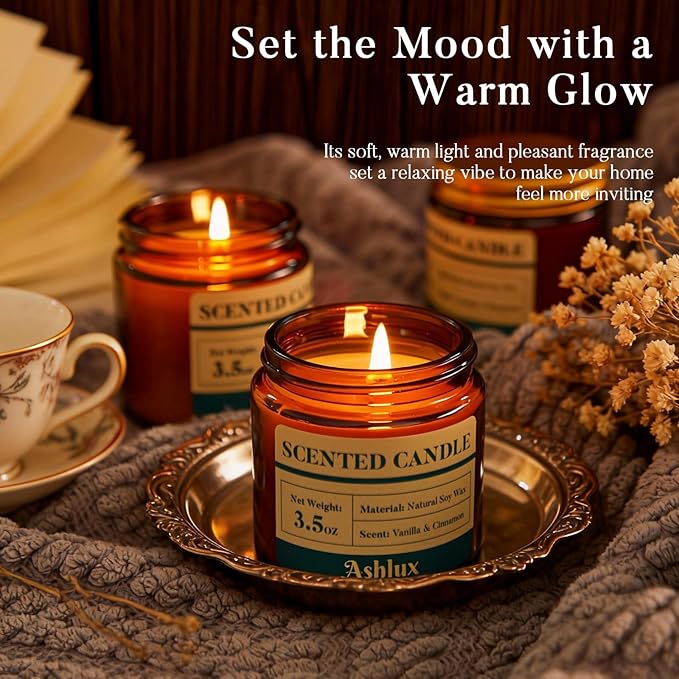 6 Pack Scented Candles as Candle Gift Set, Candle Set for Women, Long Lasting Soy Wax Amber Jar Aromatherapy Candles for Stress Relief, Home Decoration, Birthday, Valentine's Day