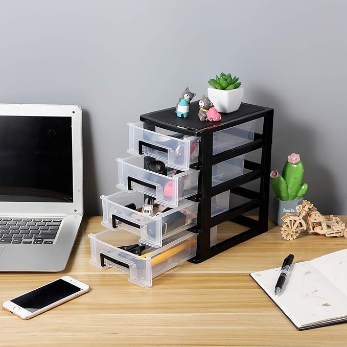 Desktop Storage 4 Drawer Mini Desktop Drawers Plastic Drawer Organizer Storage Container Drawers Cosmetic Makeup Organizer