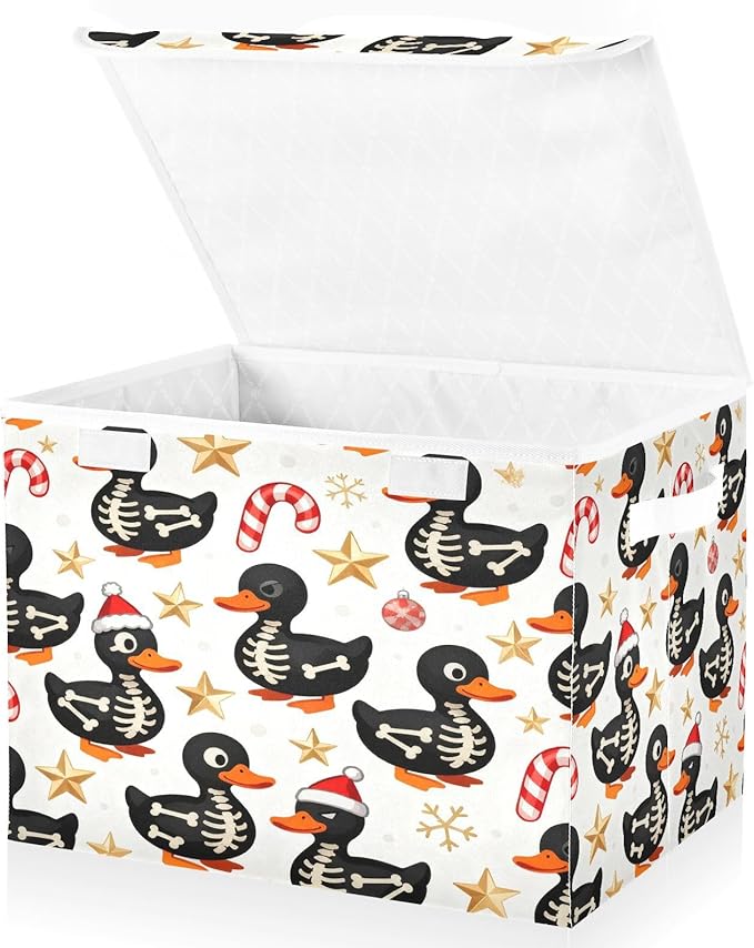 Christmas Skeleton Ducks Storage Bins with Lids Foldable Storage Basket with Handles Collapsible Large Fabric Organizer Containers for Clothes Shelves Closet Office Home