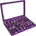 Velvet Jewelry Tray 48 Grid Jewelry Display Tray Organizer Box with Transparent Lid Rings Earrings Necklaces Pendants Display Box Suitable for Women and Girls (Purple)