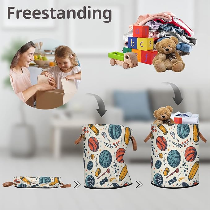 62L Laundry Basket Collapsible Laundry Hamper with Handles Balls Clothes Books Toys Kids Laundry Hampers Bin for Bathroom Kitchen Hotel