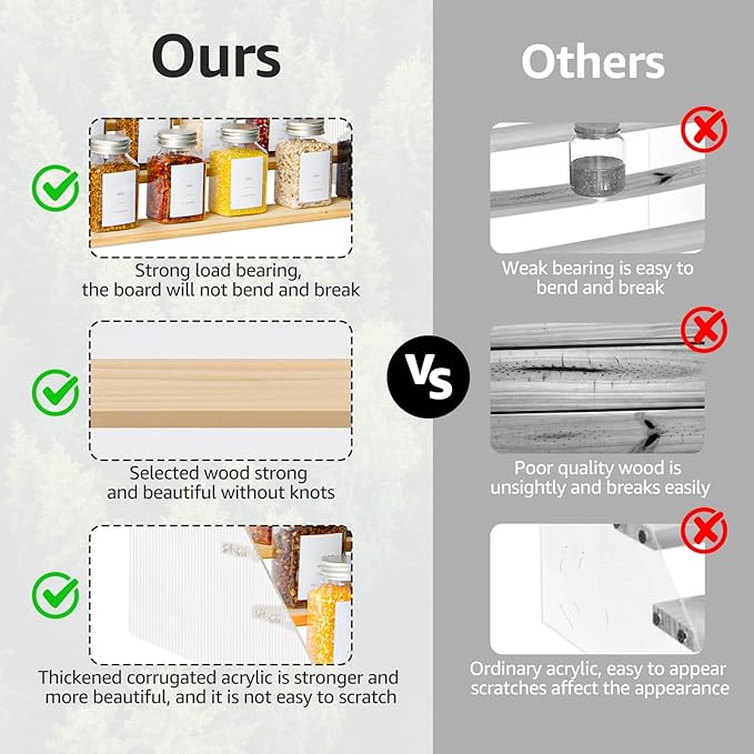 nianfeng Tiered Spice Rack, 4-Tier Spice Pantry Kitchen Cabinet Organizer, 12-Inch, Natural Wood Acrylic Stair Riser Stand, Countertop Seasoning Shelf