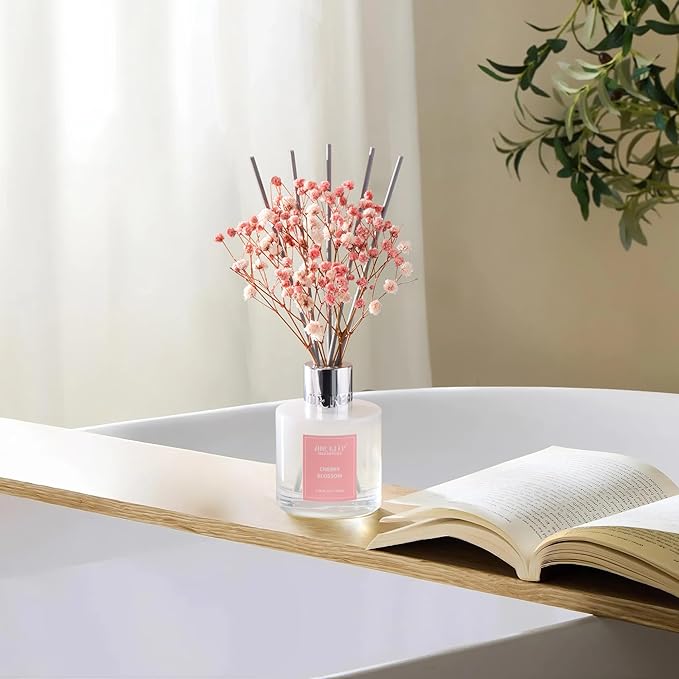 Airkeep Reed Diffuser Set, 3.38 fl oz (100 ml) - Cherry Blossom Oil Diffusers with 8 Reed Sticks, Home Fragrance Reed Diffuser for Bathroom Shelf Decor