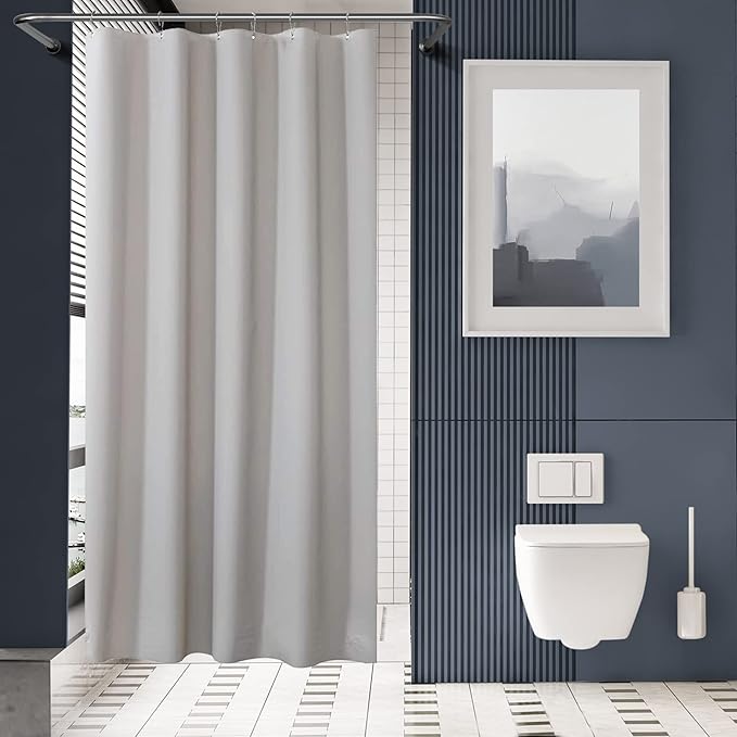AmazerBath Stall Shower Curtain 36x72, Heavy Duty Plastic, Grey with 2 Weighted Stones and 6 Grommet Holes