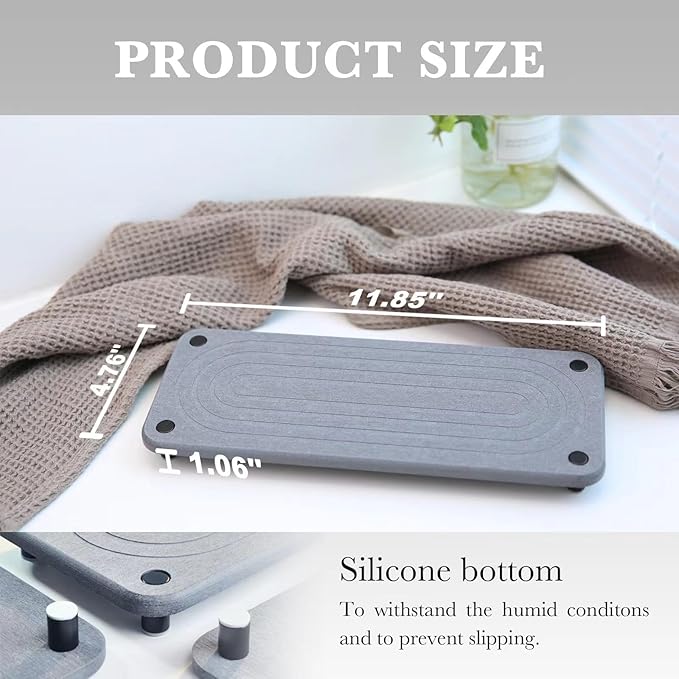 RIOMZY Instant Dry Sink Caddy Kitchen Sink Organizer, Water Absorbing Stone Sponge Holder for Kitchen and Bathroom Countertop (with Black Stainless Steel Legs, Gray)