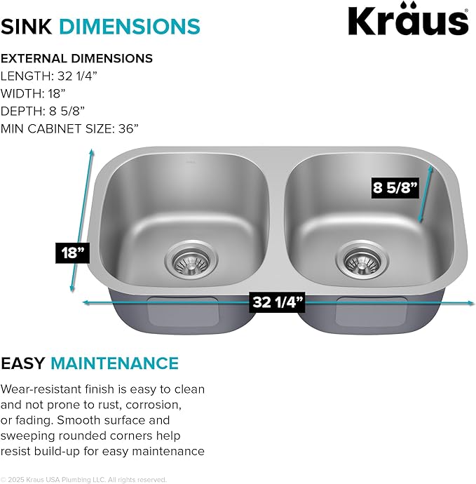 KRAUS Premier 32-inch Undermount 50/50 Double Bowl 18-Gauge Stainless Steel Kitchen Sink with Strainers (x2), KBU22