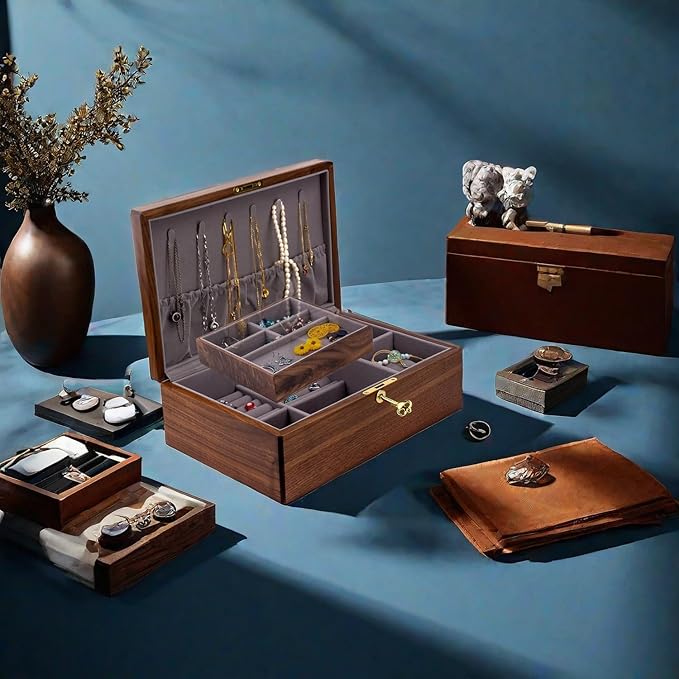 Exquisite Black Walnut Wood Jewelry Box & Organizers&holder: – Noble and Elegant Storage Solution,for Women Girls Valentines Birthdays Wedding Gift