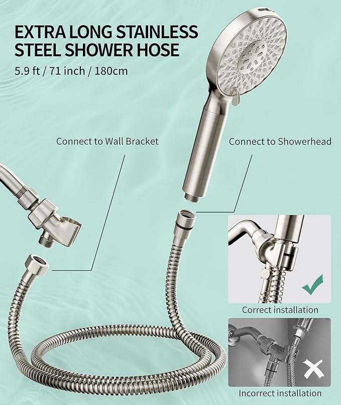 SR SUN RISE Filtered Shower Head with Handheld High Pressure 9 Spray Mode Showerhead Detachable Shower Head Water Softener Filters Beads for Hard Water Remove Chlorine 4 Filters Brushed Nickel