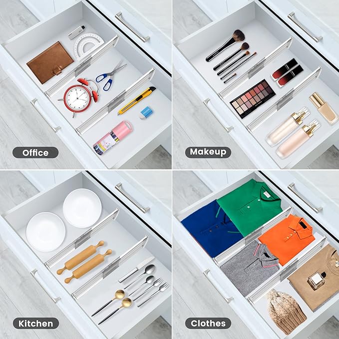 SPEREELER 3 Pack Adjustable Drawer Dividers for Clothes,6" High Expandable From 12-20" Clear Drawer Organizers, PC Plastic Separators for Dresser/Bedroom/Bathroom/Kitchen/Office Storage