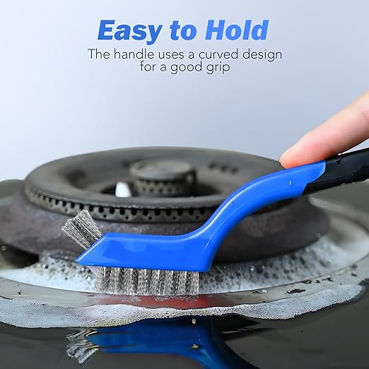 Wire Brush Set, 6 Pcs Stainless Steel/Brass/Nylon Wire Brushes for Cleaning with Curved Handle Grip for Rust Removal, Dirt, Paint Scrubbing(Blue)
