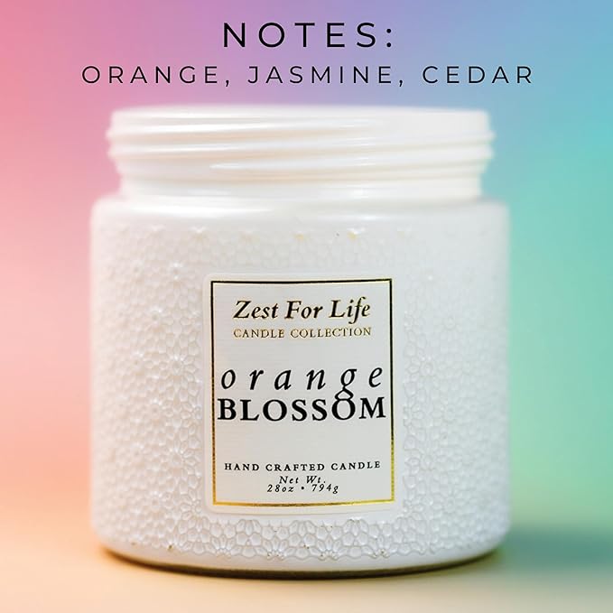 A Cheerful Giver - 28oz Large Scented Candle Jar with Lid- Zest for Life - 130 Hours of Burn Time, Gift for Women (Large, Orange Blossom)
