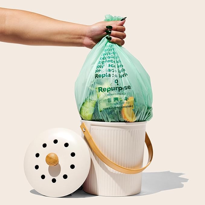 Repurpose 3 Gallon Compostable Small Bin Trash Bags, 100 Bags, BPI Certified, Leak-Proof, FDA Approved, Recyclable Packaging