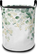 Laundry Basket,Vintage Eucalyptus Leaves Large Canvas Fabric Lightweight Storage Hamper Organizer Dirty Clothes Collapsible Waterproof for College Dorms,Bathroom