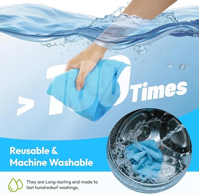 Tekswip Microfiber Cleaning Cloth 12"X12" 24 Pack Colour Lint Free Microfiber Towels for Cars-Extra Thick, Streak-Free, Fast Absorbent - Reusable Multi-Purpose Housekeeping Rags for Cars