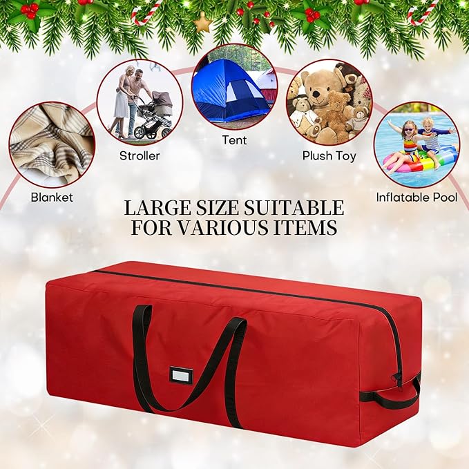 Christmas Tree Storage Bag - Fits Up to 9 Ft Large Artificial Christmas Tree, Heavy Duty 600D Oxford Cloth Xmas Tree Container with Handles & Zipper - Red