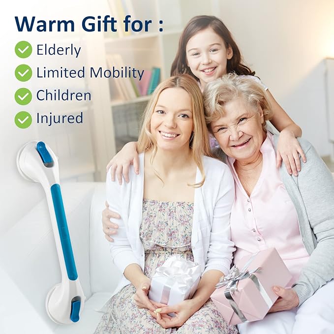 TAILI Shower Grab Bar Suction Grab Bars for Bathtubs and Showers, Heavy Duty Bath Handle Removable Bath Handrails for Seniors and Elderly, Bathroom Safety Grip No Drilling Waterproof,Blue