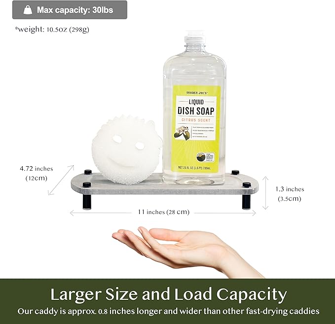 TWINKLE MOMENT 2PCS Water Absorbing Stone Soap Tray for Kitchen Bathroom Sink, Quick Dry Diatomaceous Earth Drying Rack and Shower Caddy, Soap Dispenser and Sponge Holder Organizer for Countertop