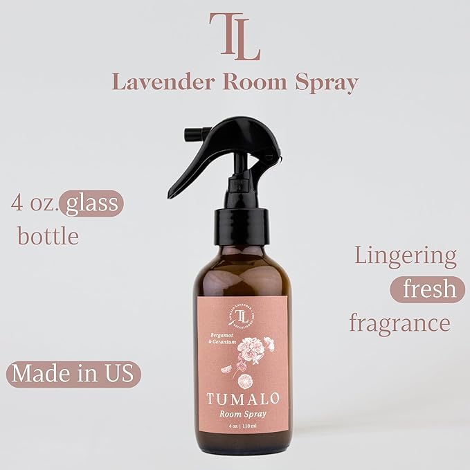 Room Spray - Sophisticated, All-Natural Home Fragrance, Pure Essential Oil Air Freshener & Odor Eliminator, Refreshing Scent - Made in the USA, Bergamot & Geranium, 4 oz Glass Bottle