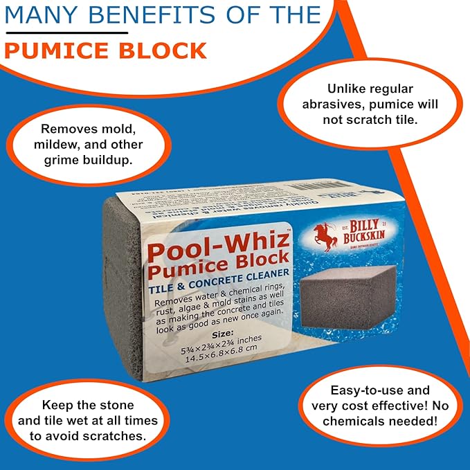 Pool-Whiz Pumice Block for Pool (12-Pack) | Pool Tile & Concrete Cleaner | Pumice Stone for Cleaning Spas, Water Features & Bathroom Floors | Cleaning Block for Rust & Stains by Billy Buckskin