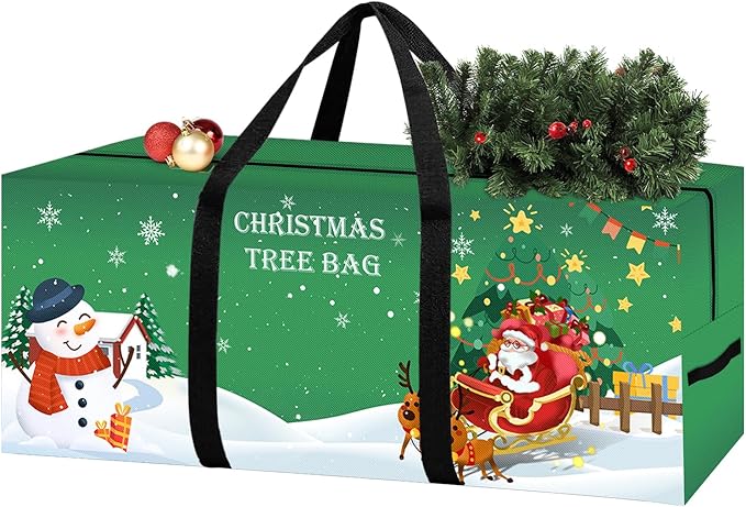 Christmas Tree Storage Bag 7.5 Ft Large Christmas Tree Bag with Reinforced Handles & Dual Zippers Wide Opening, Heavy Duty Oxford Fabric Xmas Ornament Storage Box Protects From Moisture, Dust (Green)