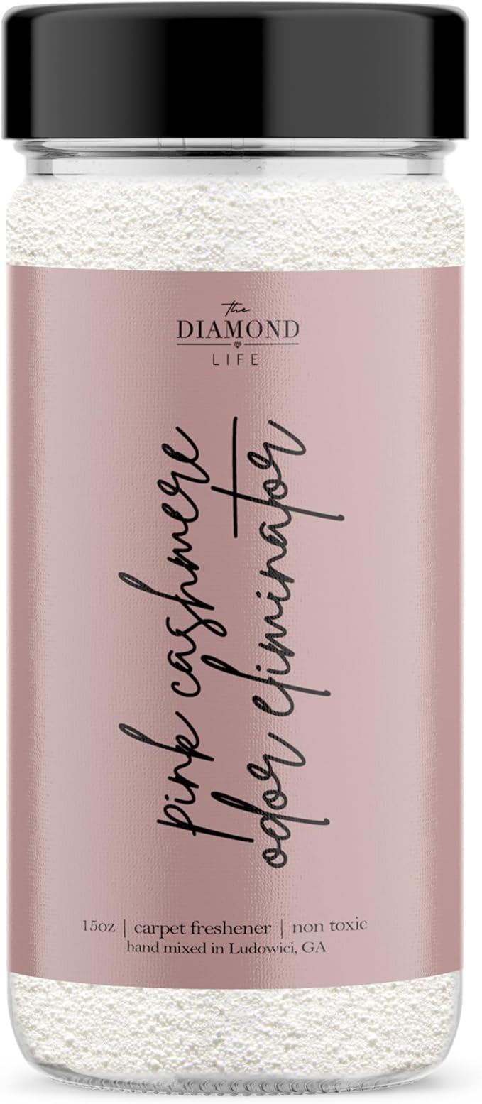 The Diamond Life Home Pink Cashmere Natural Carpet Powder – Apple, Warm Spices & Vanilla – Carpet, Mattress & Upholstery Freshener, Pet Odor Eliminator for Cat Litter & Dog Beds – Kid & Pet Safe