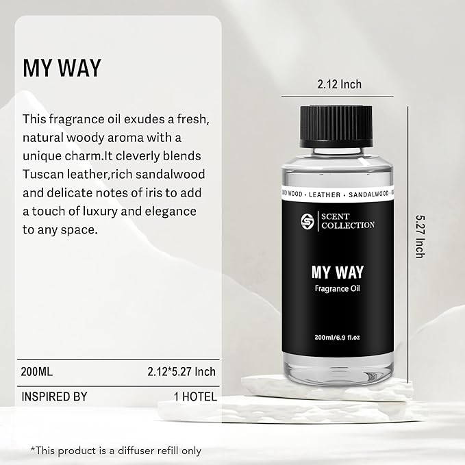 Luxury Hotel Scent My Way Diffuser Oil Waterless Essential Aromatherapy for Cold Air & Car Diffusers – Long Lasting Refill for Large Room & Home - Non Toxic, Signature Sandalwood (200ml/6.76Fl oz)