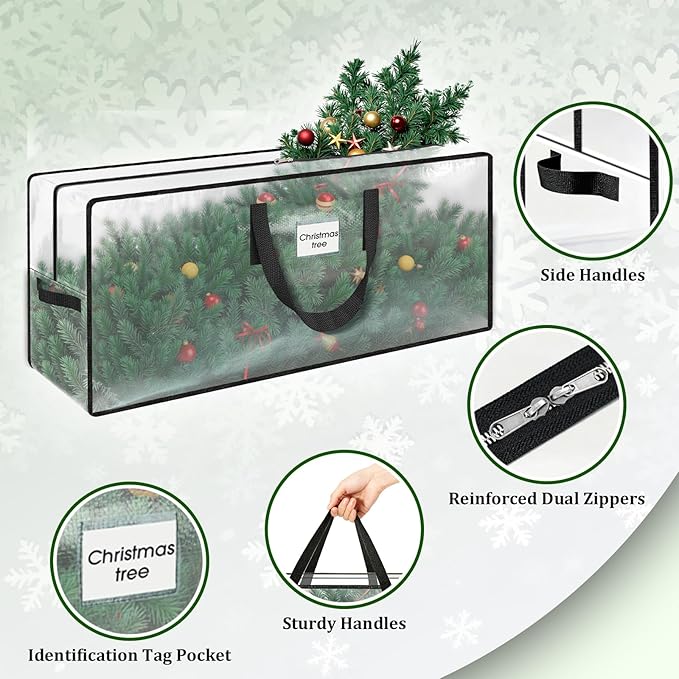 Christmas Tree Storage Bag 7.5 ft, Heavy Duty Clear Tree Bag for Storage with Sturdy Zipper and Handles, Waterproof Xmas Tree Storage Bag for Various Scene Storage and Moving