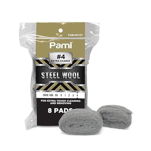PAMI Extra Coarse #4 Stainless Steel Fiber Sponge Scrubbers Pack of 8 Steel Wool Pads Metal Sponges for Tough Cleaning Kitchen Bathroom