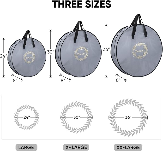 BALEINE 1 Pack Wreath Storage Container, Christmas Wreath Storage Bag with Reinforced Handle for Holiday Xmas (Red, 24"X8")