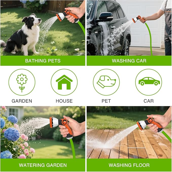 Yesker Garden Hose Nozzle Water Hose Sprayer Nozzle Adjustable 10 Spray Patterns Heavy Duty Metal Nozzles Thumb Control w Non-Slip Grip for Outdoor Watering Plants Lawn Washing Car Pets Black & Orange